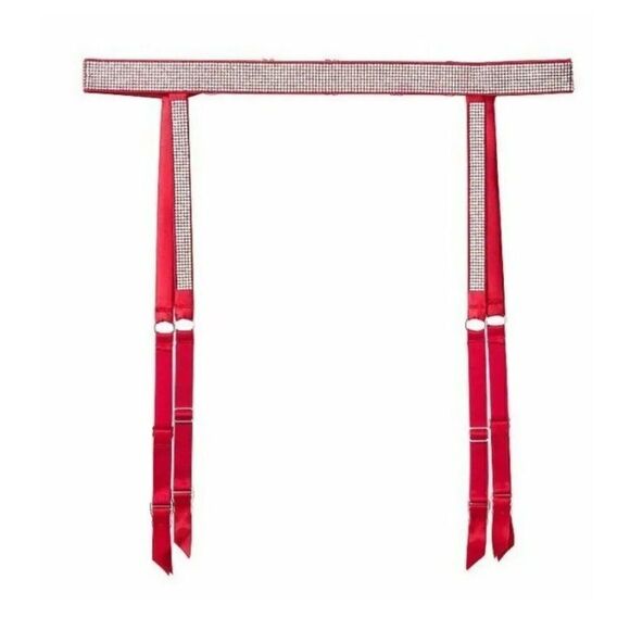 NWT Victoria's Secret Rhinestone RED Garter Belt Rhinestone Straps Shine M/L M L - Picture 1 of 10